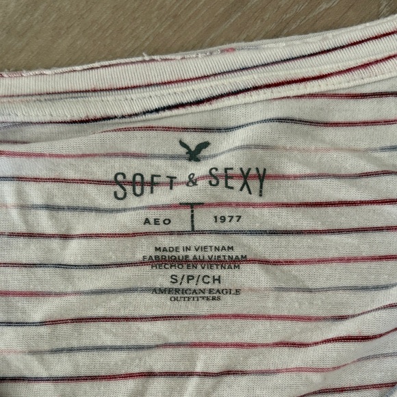 American Eagle Outfitters Soft&Sexy Striped V-Neck Tee - Picture 2 of 3